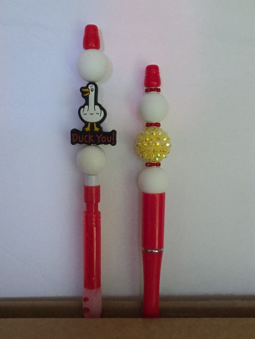 Decorative Bead Pens with White Accents - Duck Design